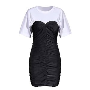 La’Ros Black & White Ruched Mini Dress